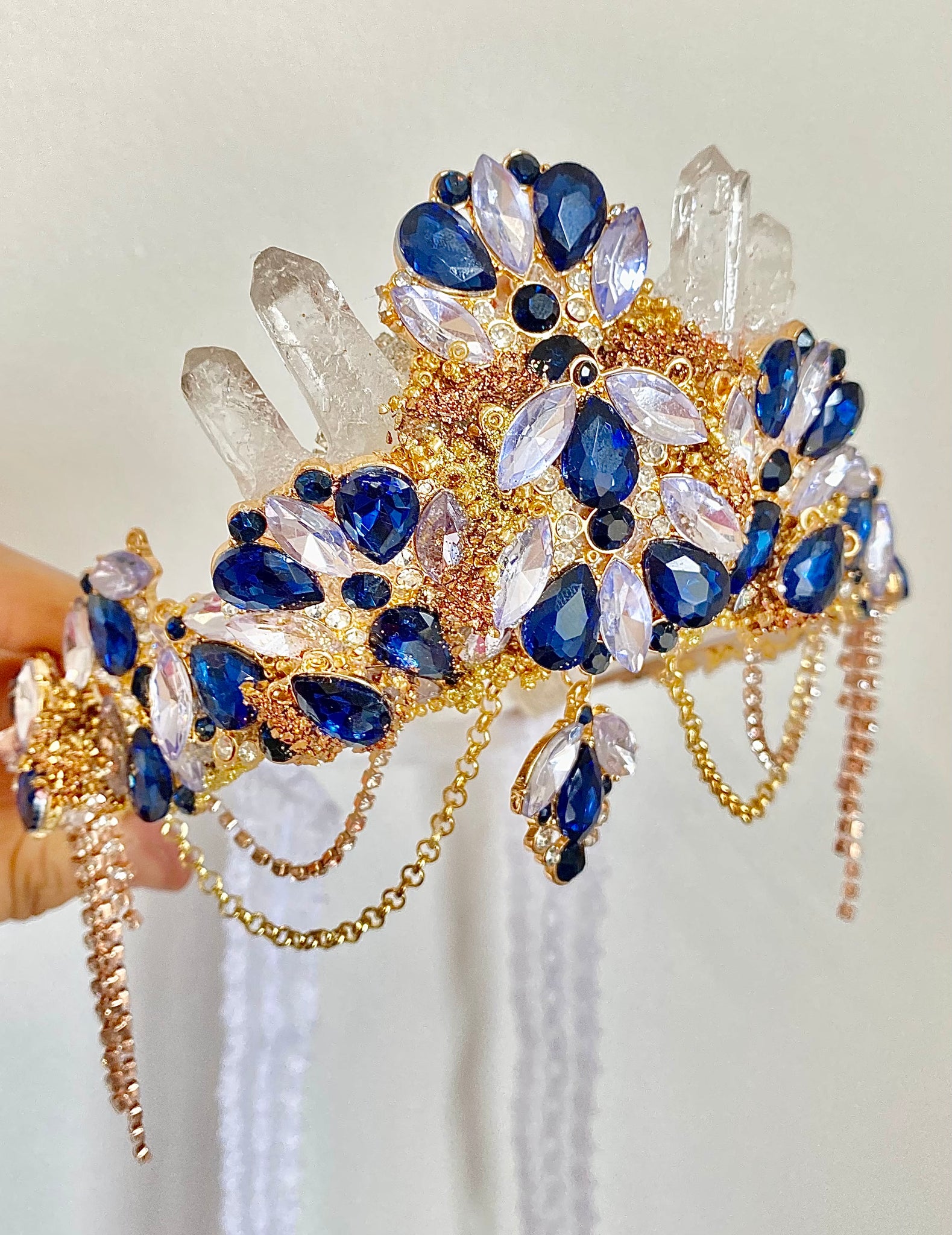 Midnight blue and gold crystal mermaid crown