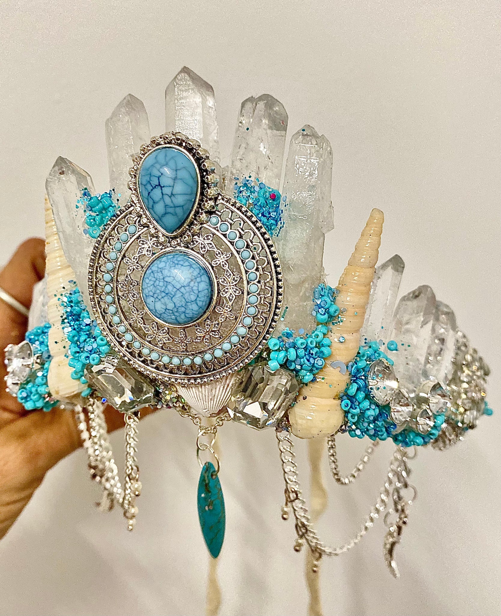 Silvery blue crystal mermaid crown