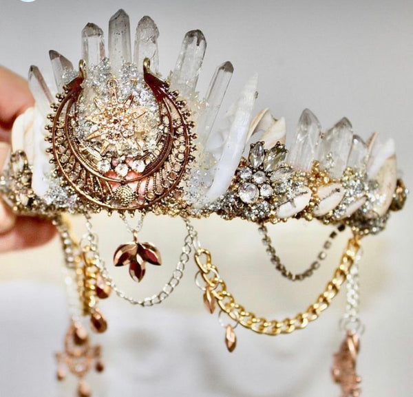 Mermaid Crown Gold hotsell & Crytsal Rhinestone Crown Beach Wedding Destination Island Wedding Shell Crown Seashell Crown Festival Crown Shell Tiara