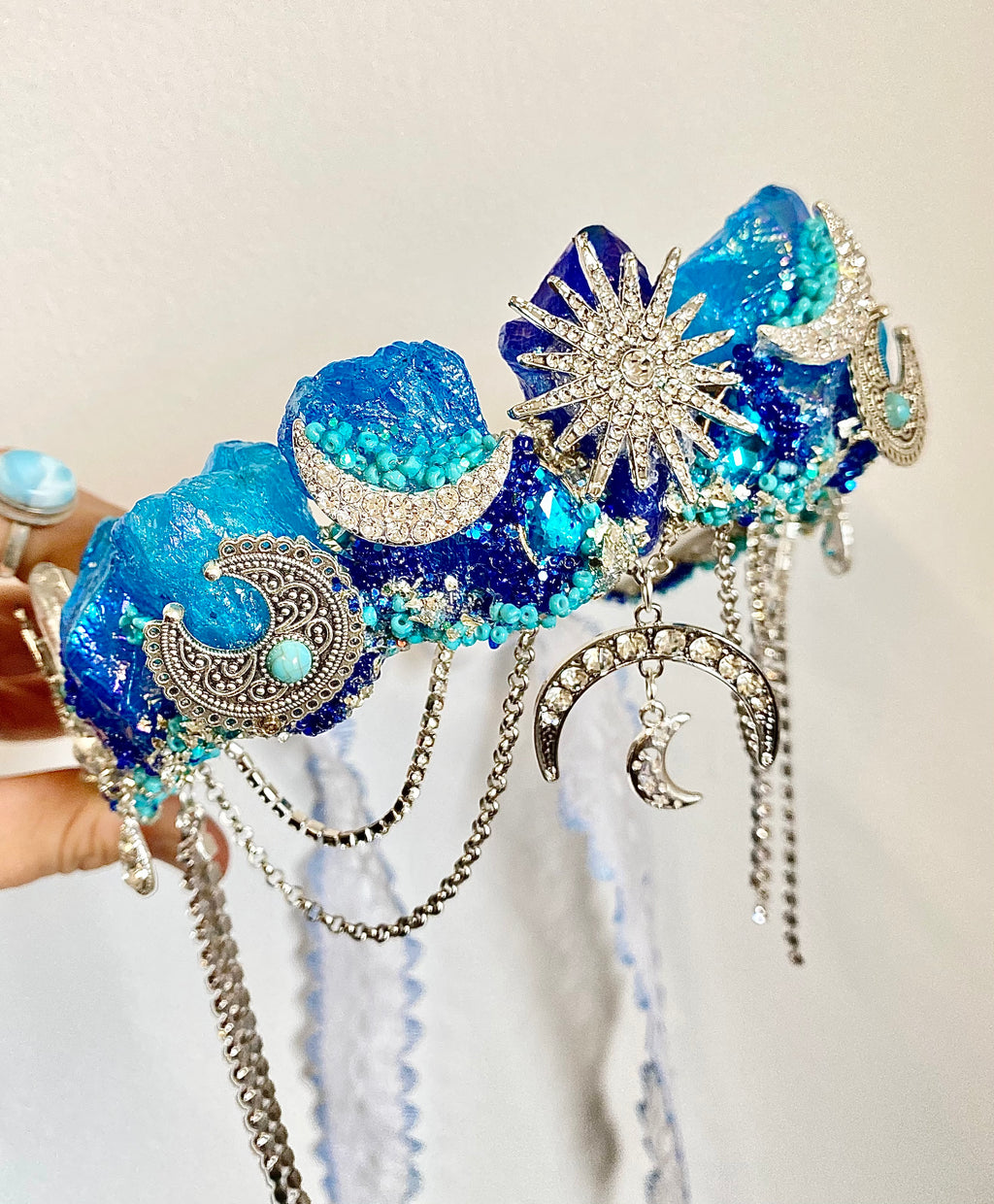 Blue aura crystal moon mermaid crown