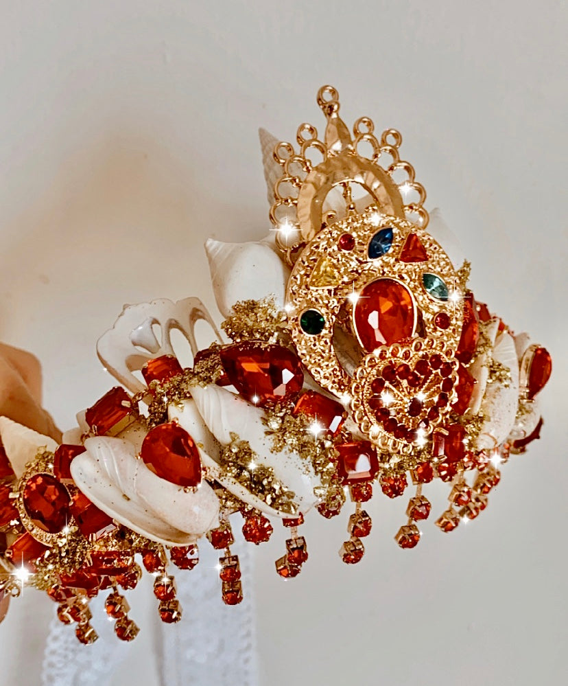 Golden scarlet mermaid crown