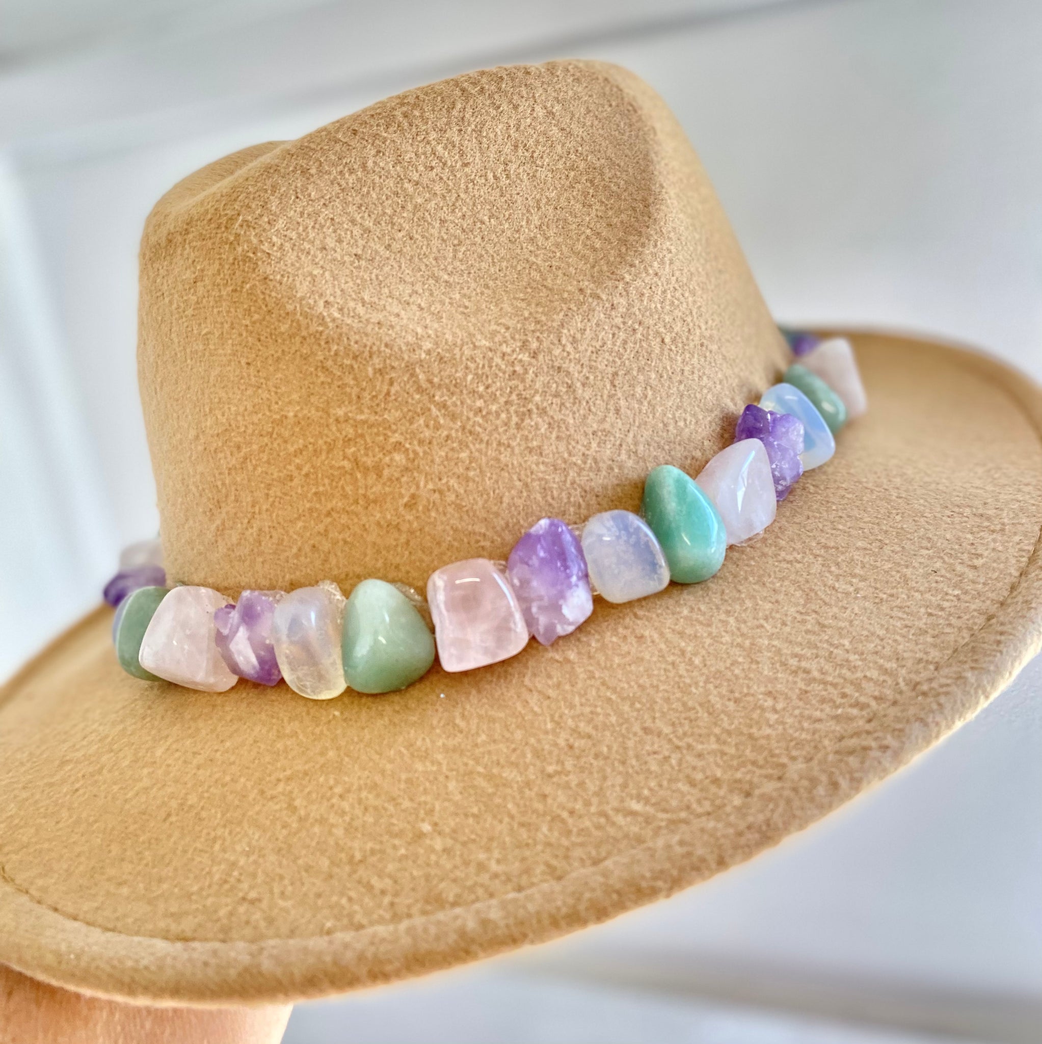 Rainbow crystal fedora style hat