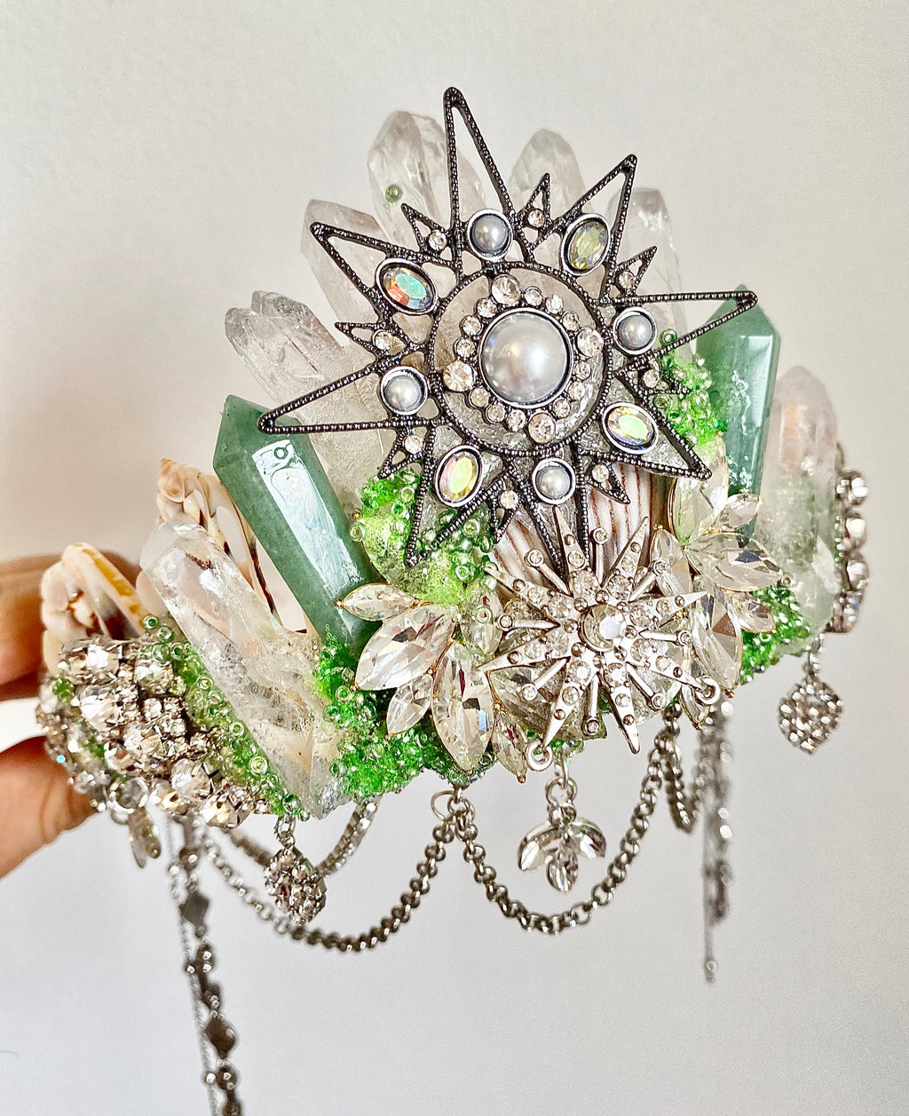 Aventurine & clear quartz mermaid crown